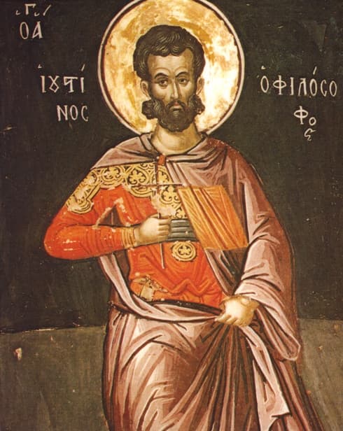 San Justino Mártir, icono atribuido a Teófanes el Cretense, monasterio de Stavronikita