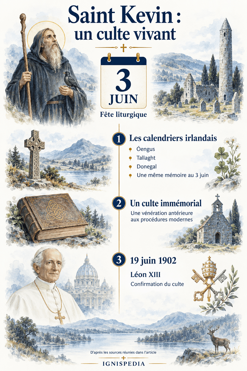 Le culte de saint Kevin, les martyrologes anciens, la fête du 3 juin et la confirmation sous Léon XIII