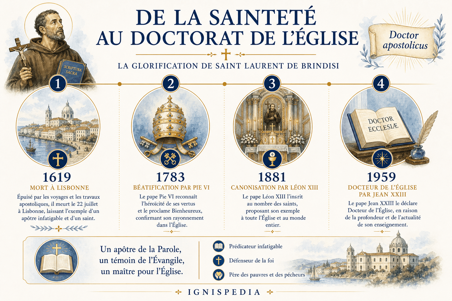 Frise de la béatification, de la canonisation et du doctorat de l'Église de saint Laurent de Brindisi