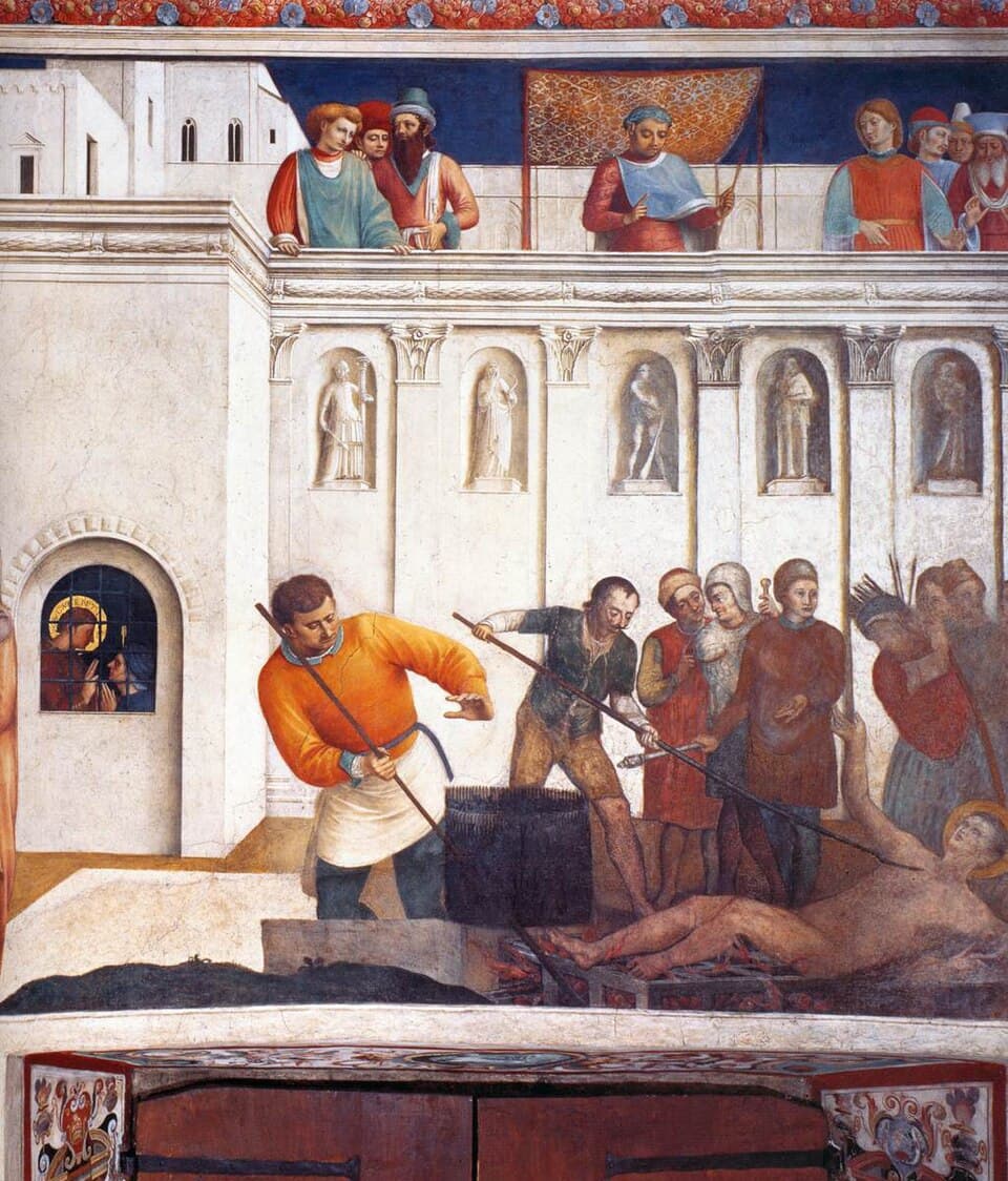 Il martirio di san Lorenzo dipinto dal Beato Angelico nella Cappella Niccolina