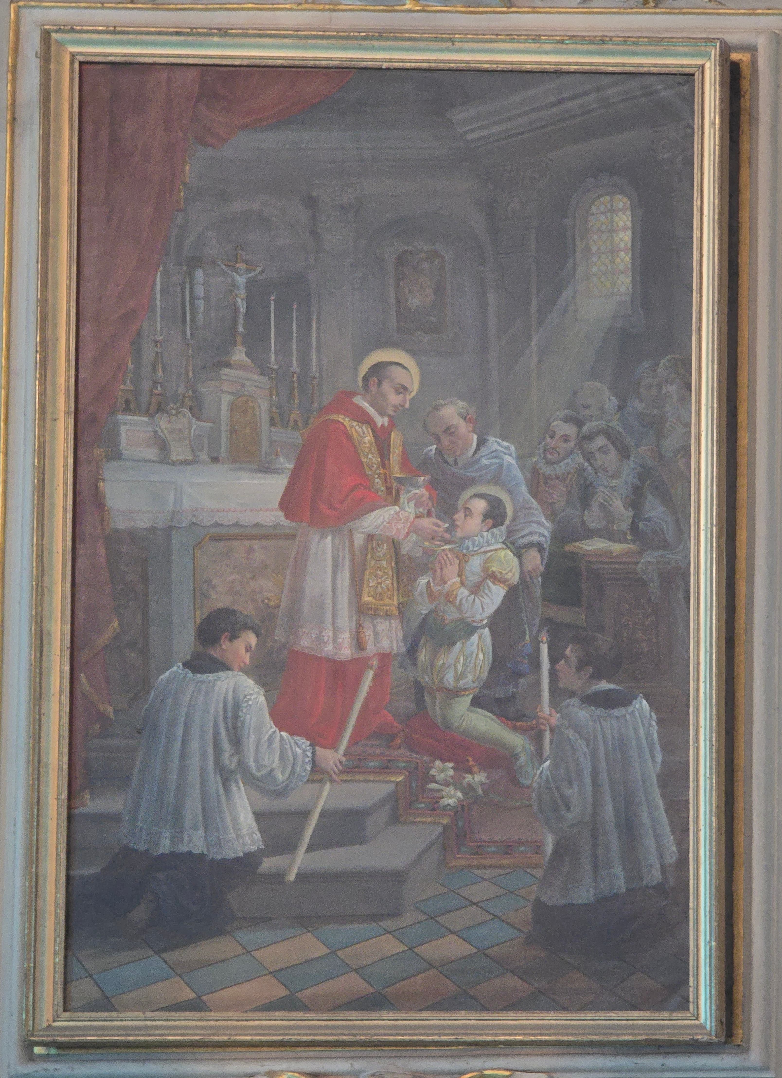 Saint Charles Borromeo giving First Communion to the young Aloysius Gonzaga, painting in the church of Sant'Agnese in Olginate