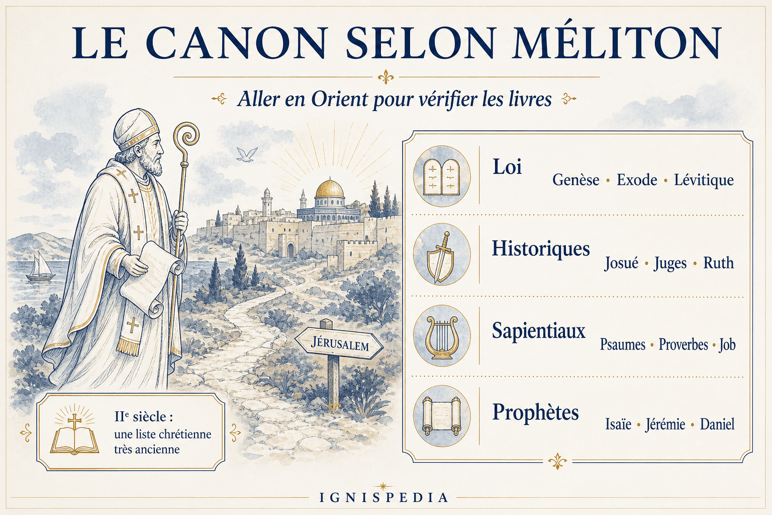Infographie sur la liste des livres de l'Ancien Testament selon Méliton de Sardes