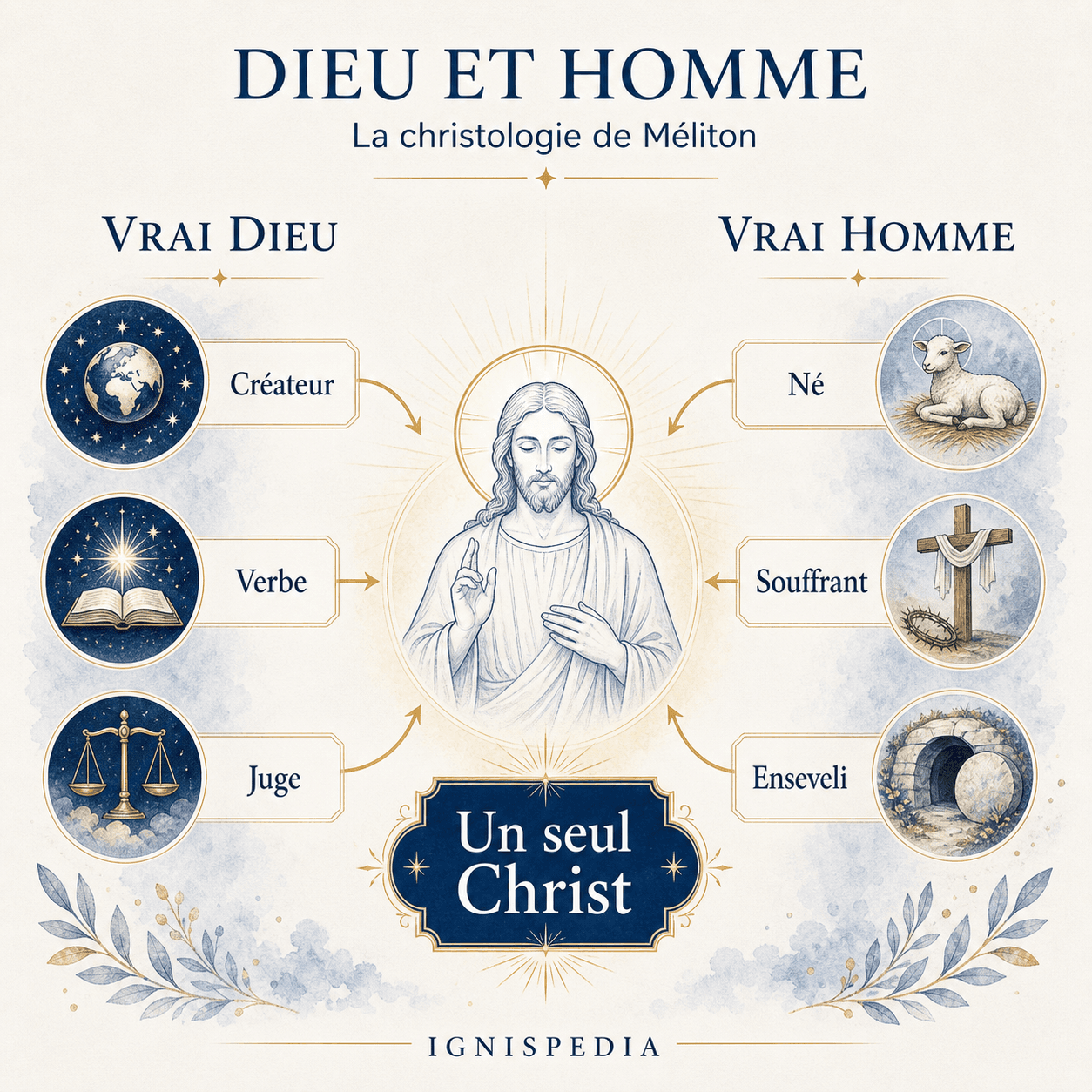 Infographie christologique montrant le Christ vrai Dieu et vrai homme selon Méliton