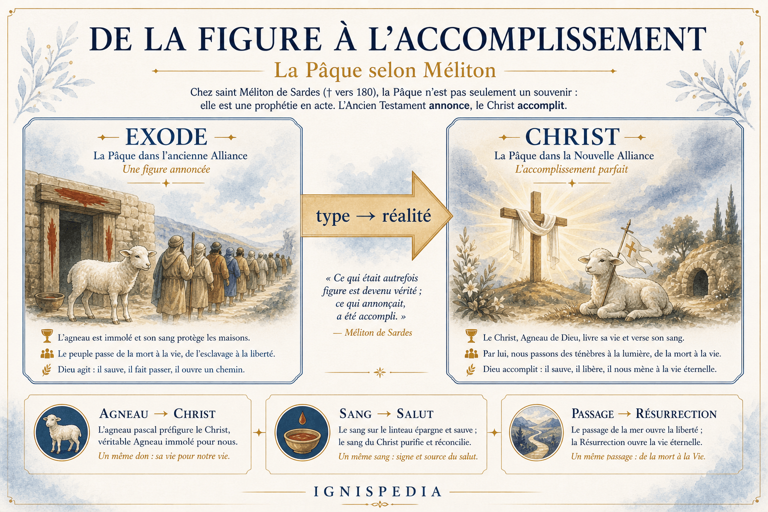 Infographie montrant le passage de la figure de l'Exode à l'accomplissement dans le Christ