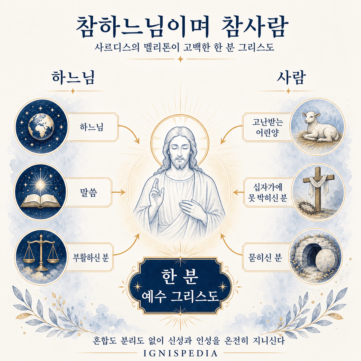 멜리톤의 가르침에 따라 그리스도를 참하느님이며 참사람으로 보여 주는 그리스도론 인포그래픽