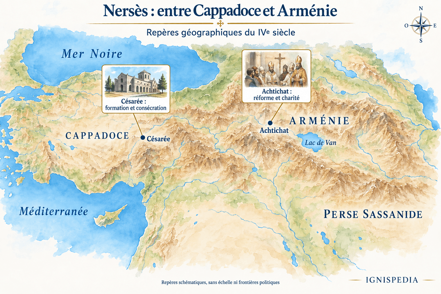 Punti di riferimento schematici di Cesarea di Cappadocia e Achtichat nel quadro armeno