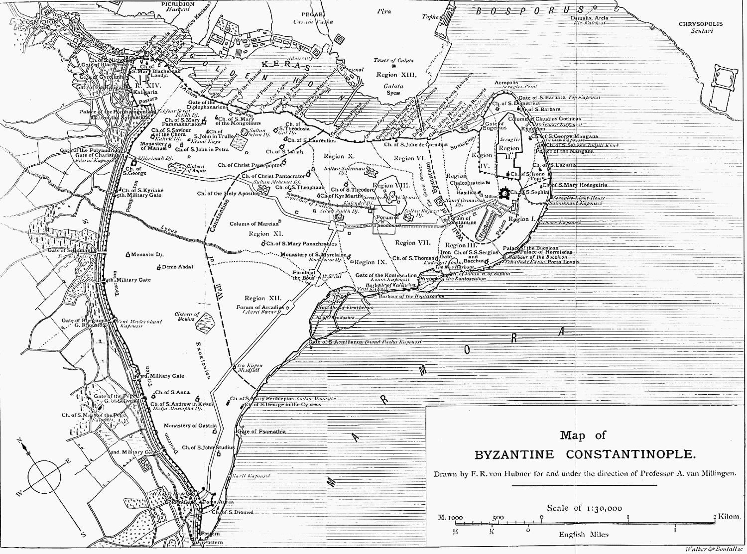 Mapa antiguo de Constantinopla bizantina y del Bósforo