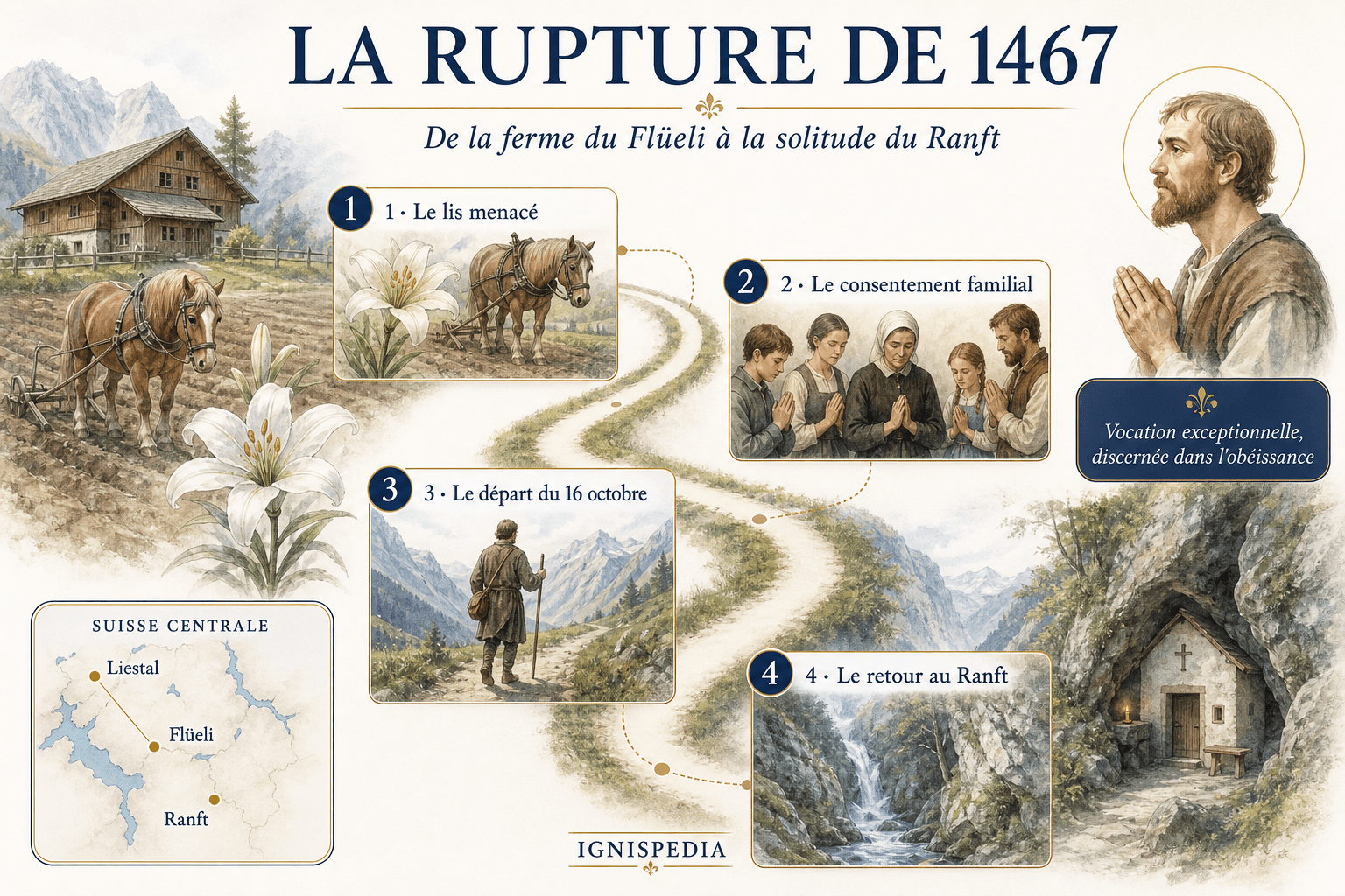 Infographie sur la rupture spirituelle de 1467 dans la vie de saint Nicolas de Flüe