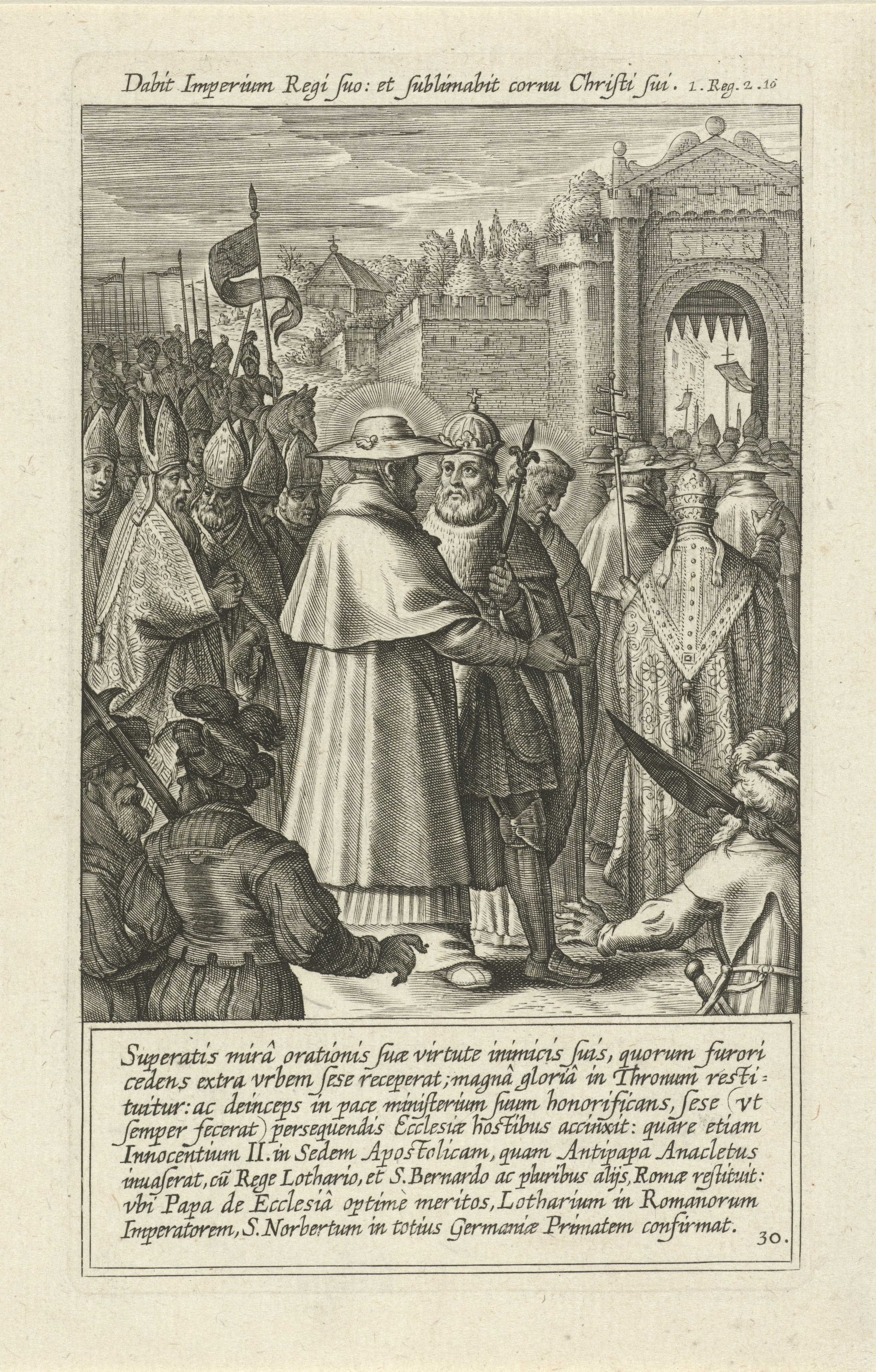 Emperor Lothair III in conversation with Saint Norbert before the march on Rome