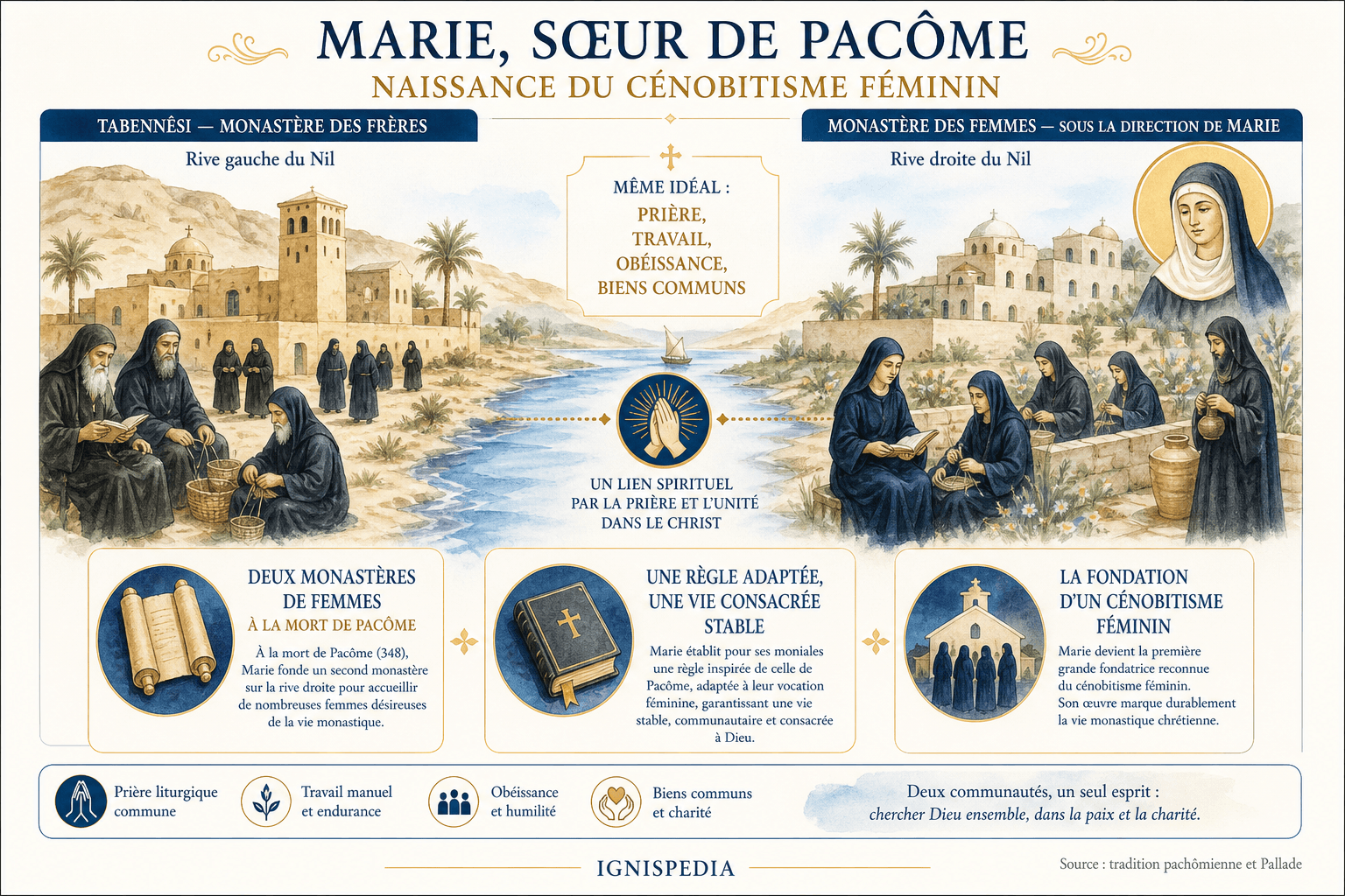 Infographie sur Marie, sœur de Pacôme, et les premiers monastères féminins pachômiens