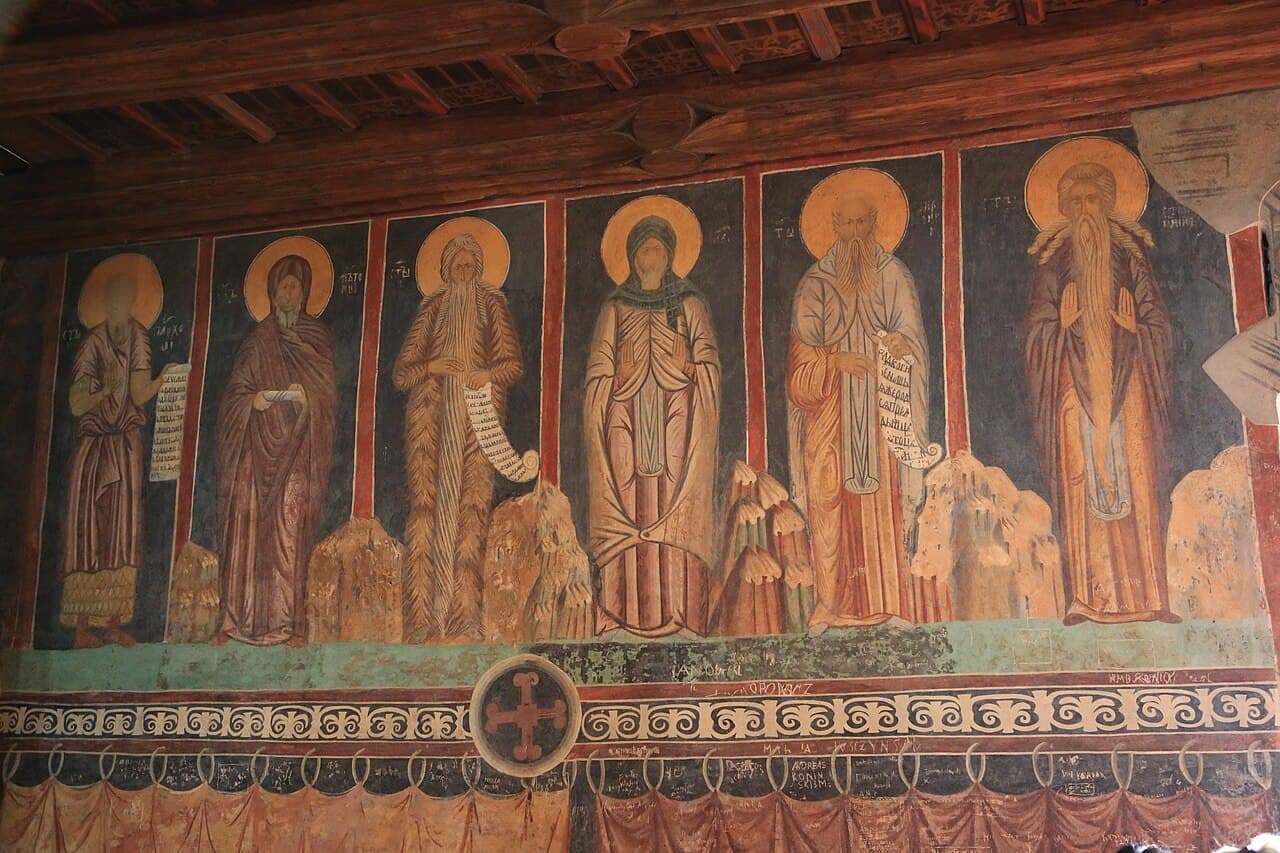 Fresco de 1418 em Lublin: Pacómio com a Regra entre os Padres do deserto