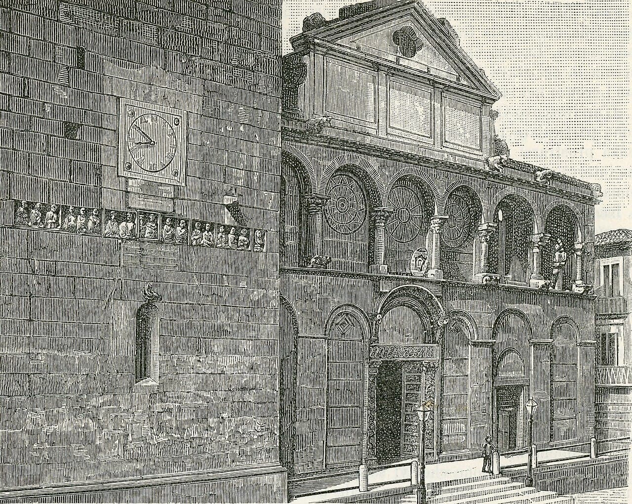 Facciata della cattedrale di Benevento, incisione pubblicata nel 1898