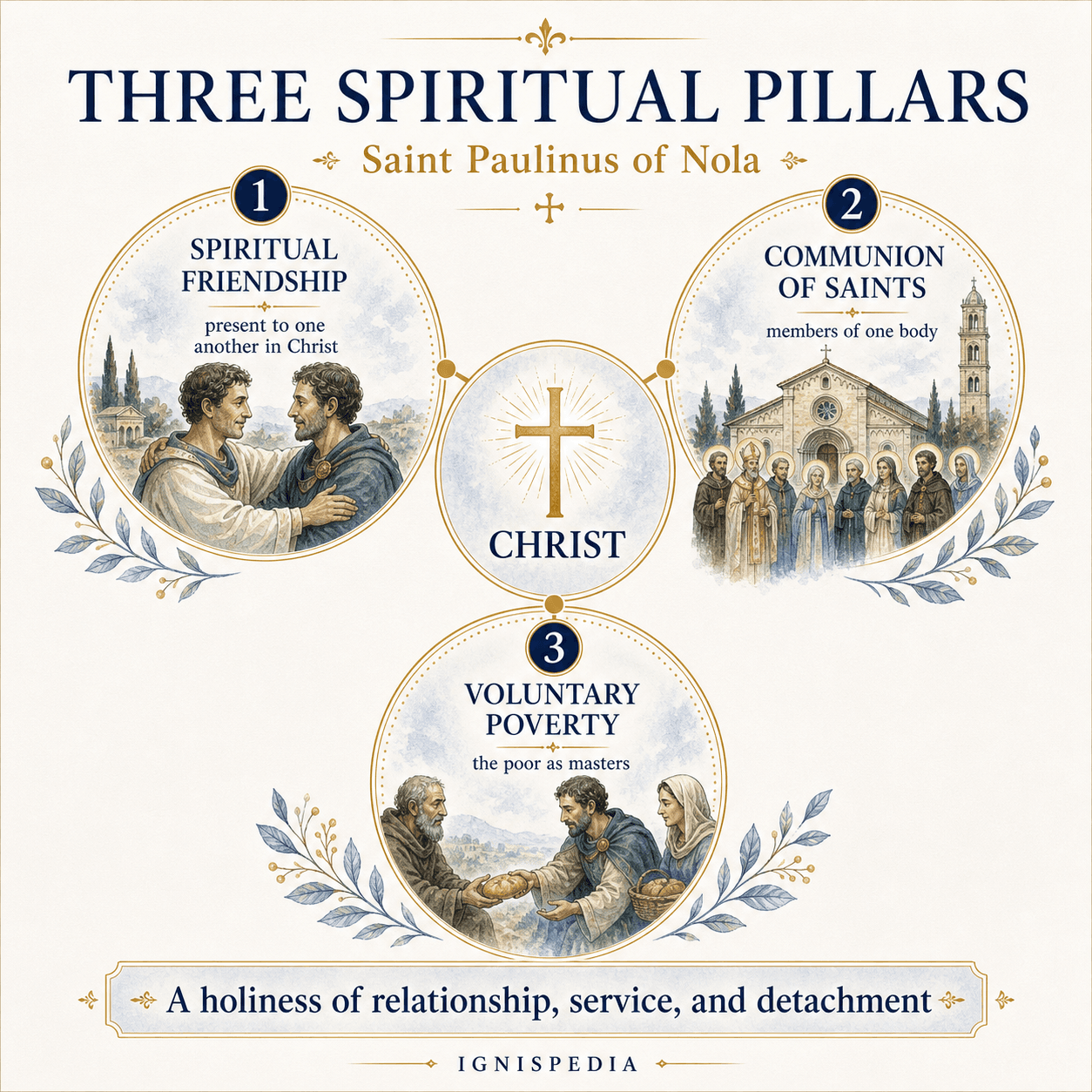 Infographic of the three spiritual pillars of Saint Paulinus of Nola