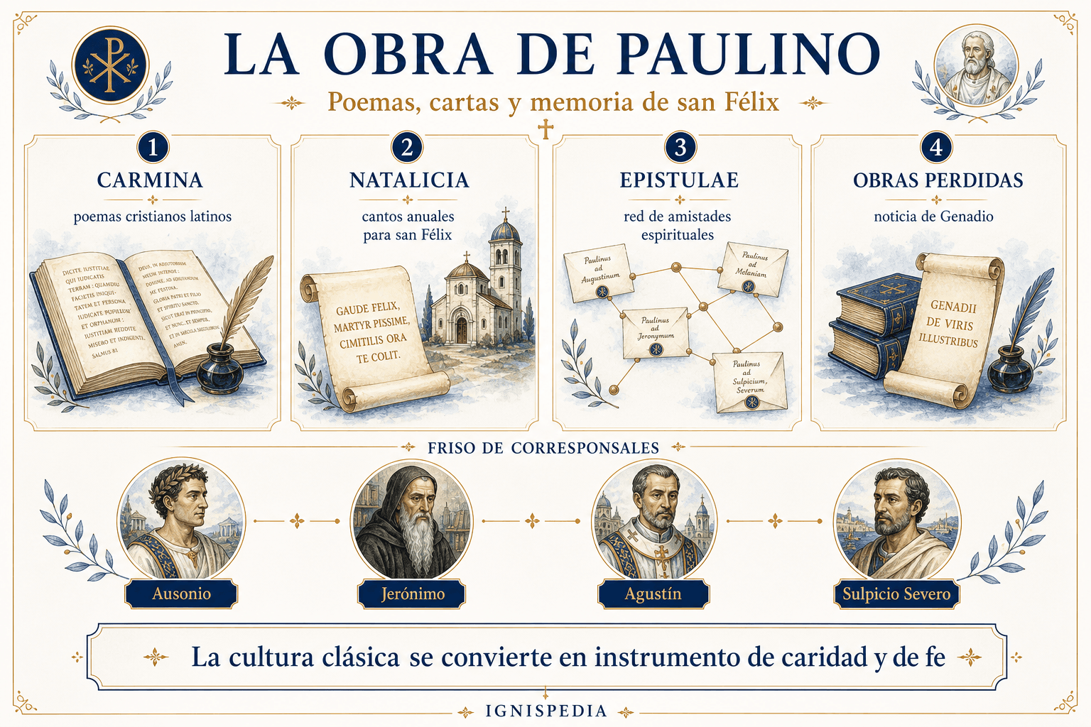 Infografía sobre los poemas, cartas y obras perdidas de san Paulino de Nola