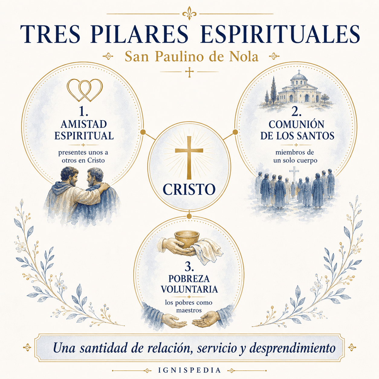 Infografía de los tres pilares espirituales de san Paulino de Nola