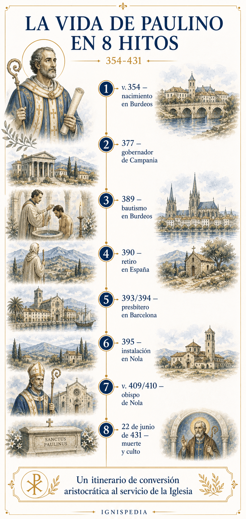 Cronología de la vida de san Paulino de Nola en ocho hitos