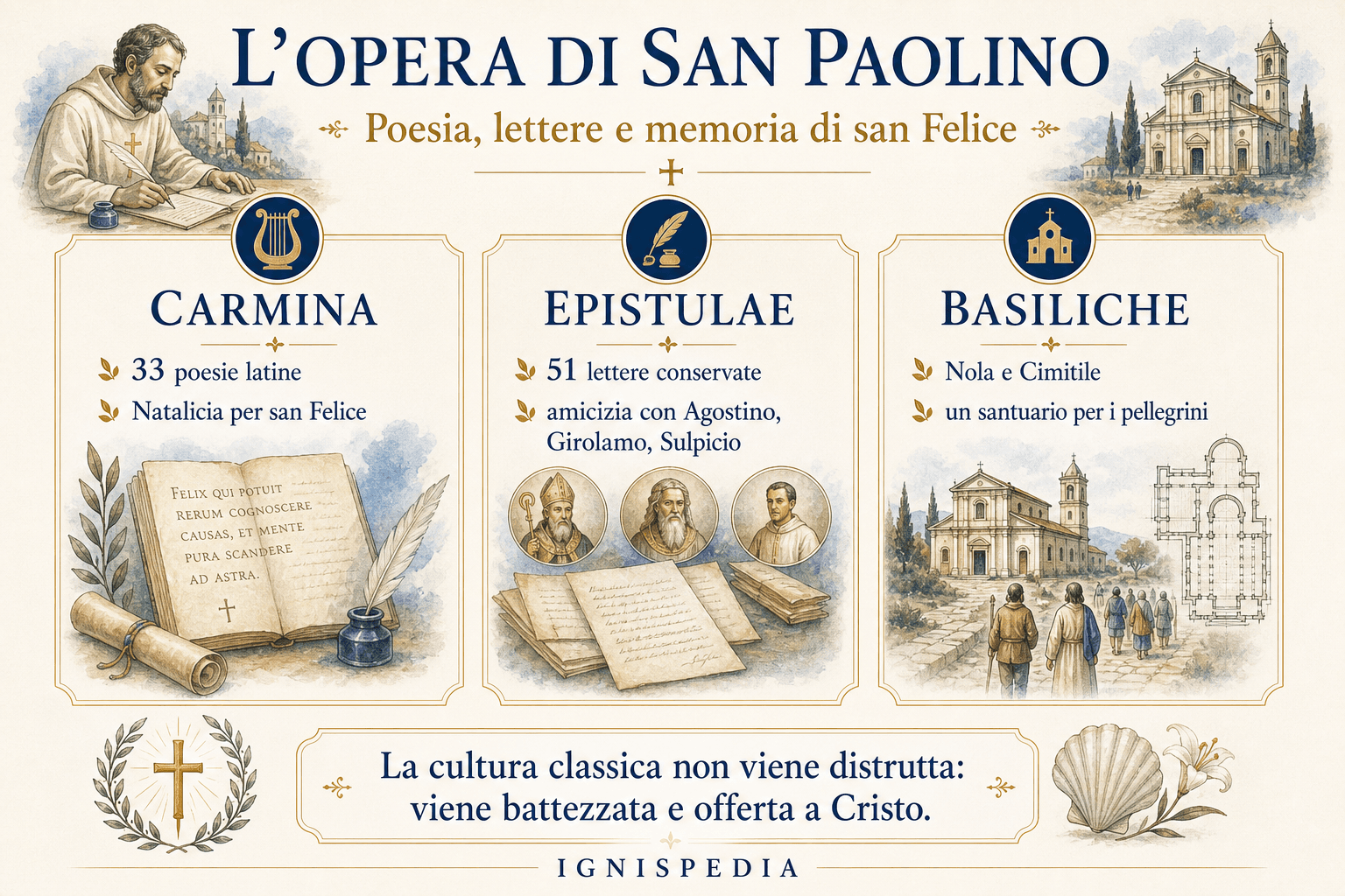 Infografica sui poemi, lettere e opere perdute di san Paolino di Nola