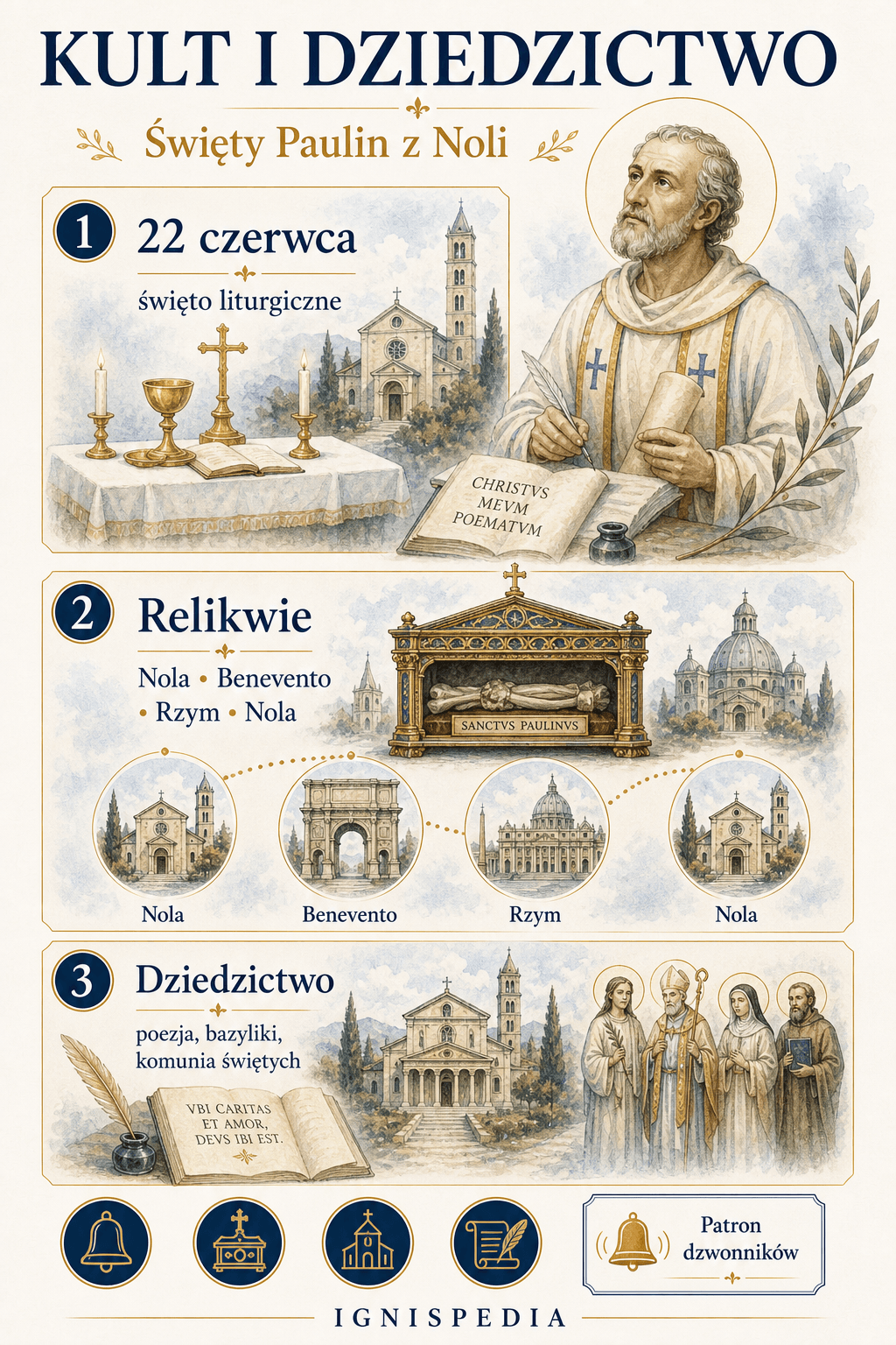 Infografika o kulcie i dziedzictwie świętego Paulina z Noli