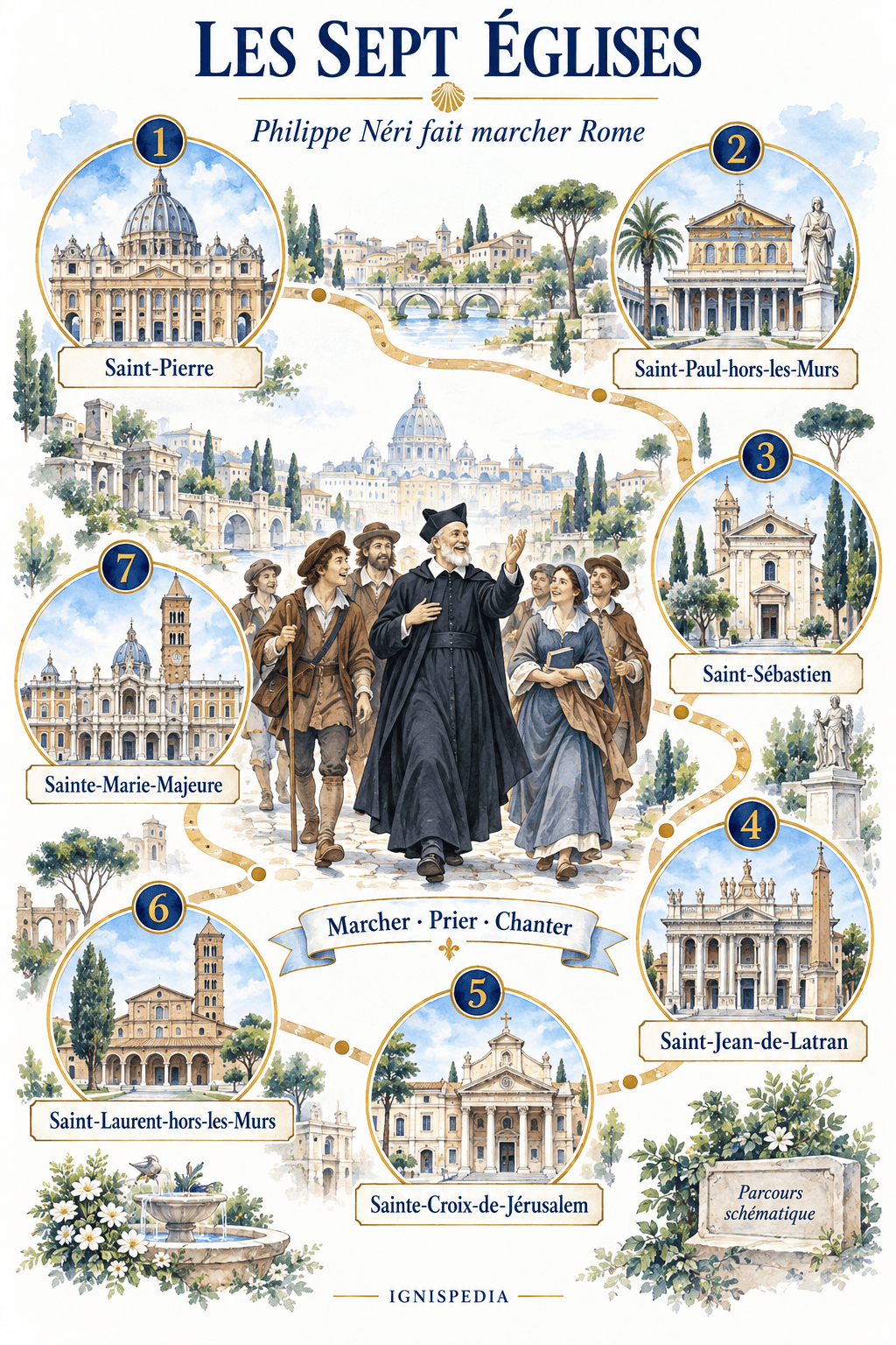 Le parcours schématique des Sept Églises de Rome