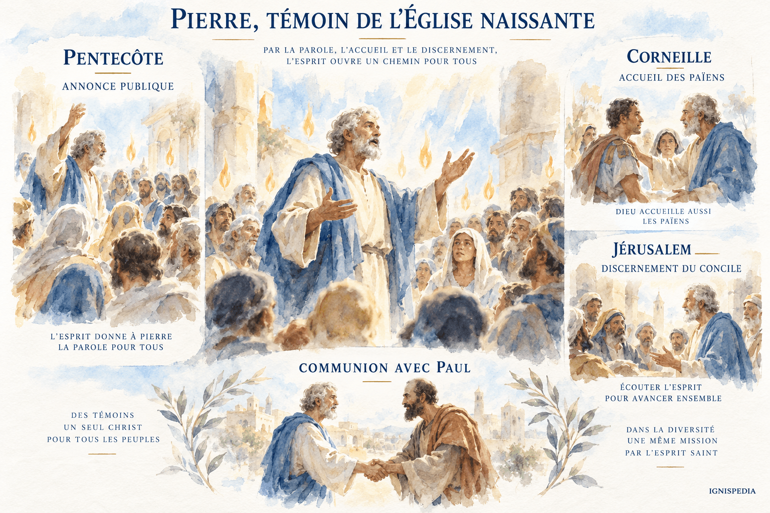 Pierre annonce le Christ à la Pentecôte, accueille les païens et discerne avec l'Église