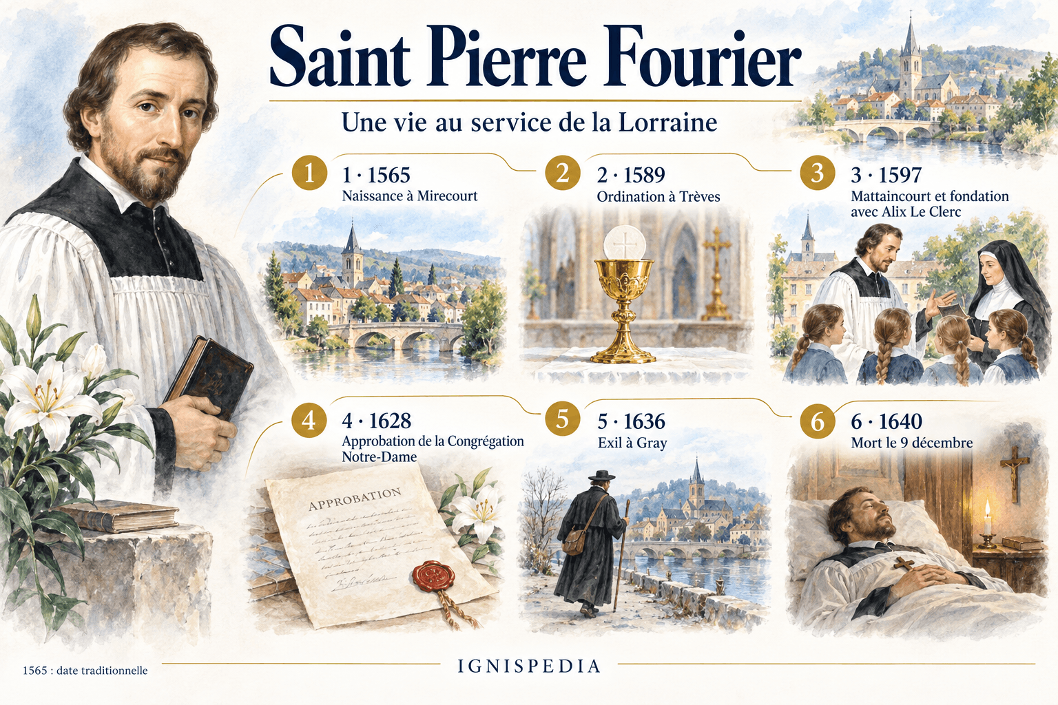 As seis etapas da vida de Pedro Fourier, de Mirecourt em 1565 a Gray em 1640