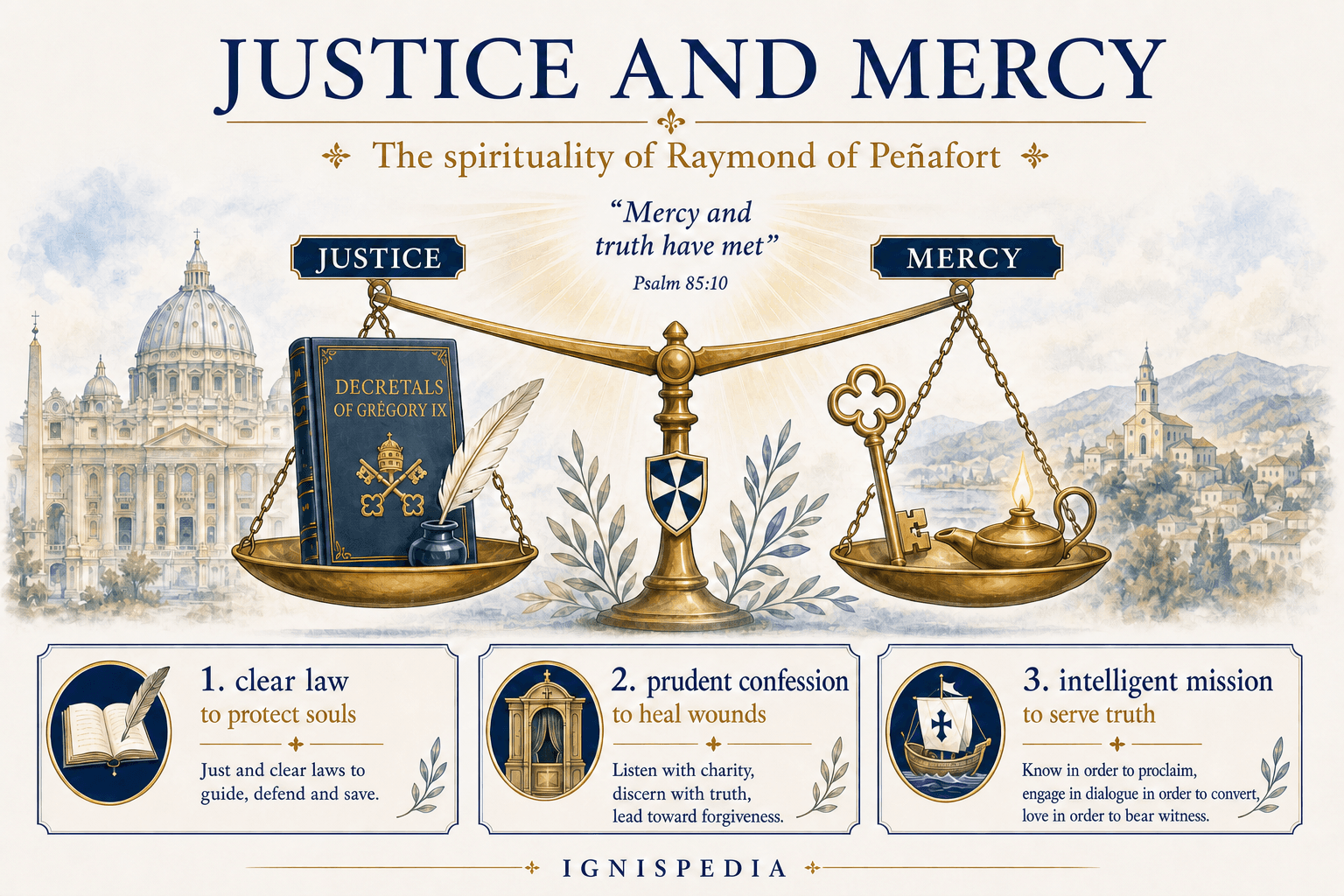Justice and Mercy infographic on the spirituality of Saint Raymond of Peñafort