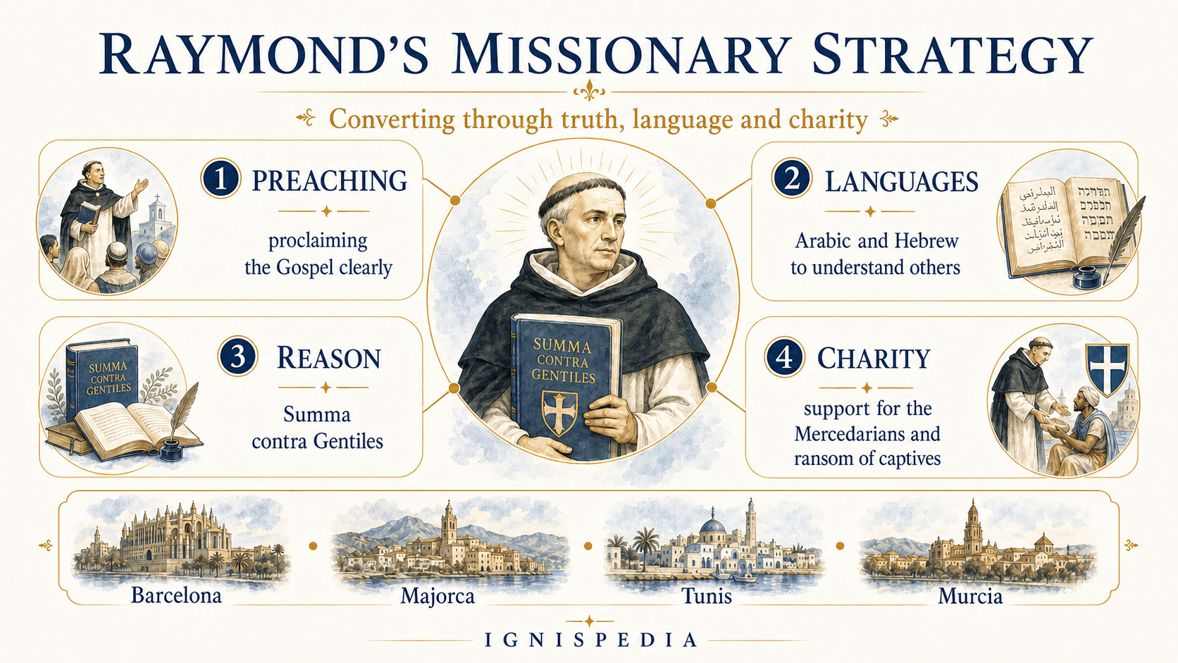 Infographic on Raymond of Peñafort's missionary strategy