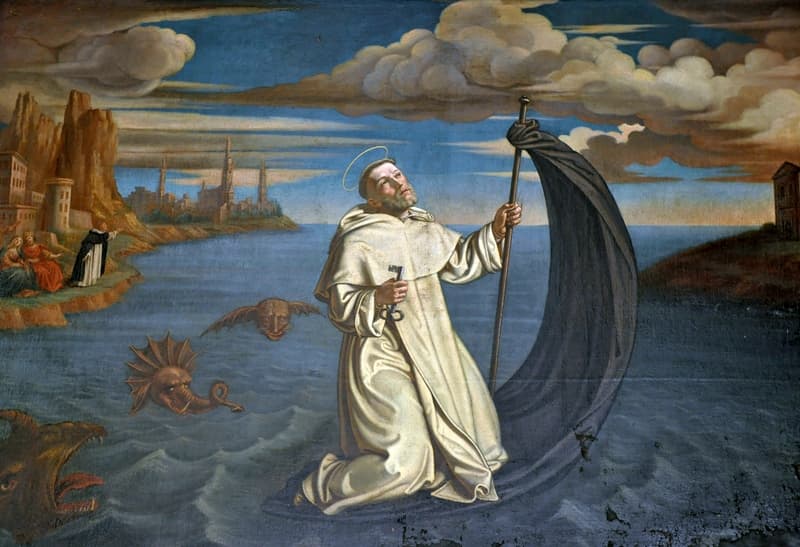 Saint Raymond of Peñafort crossing the sea on his mantle, painting by Tommaso Dolabella