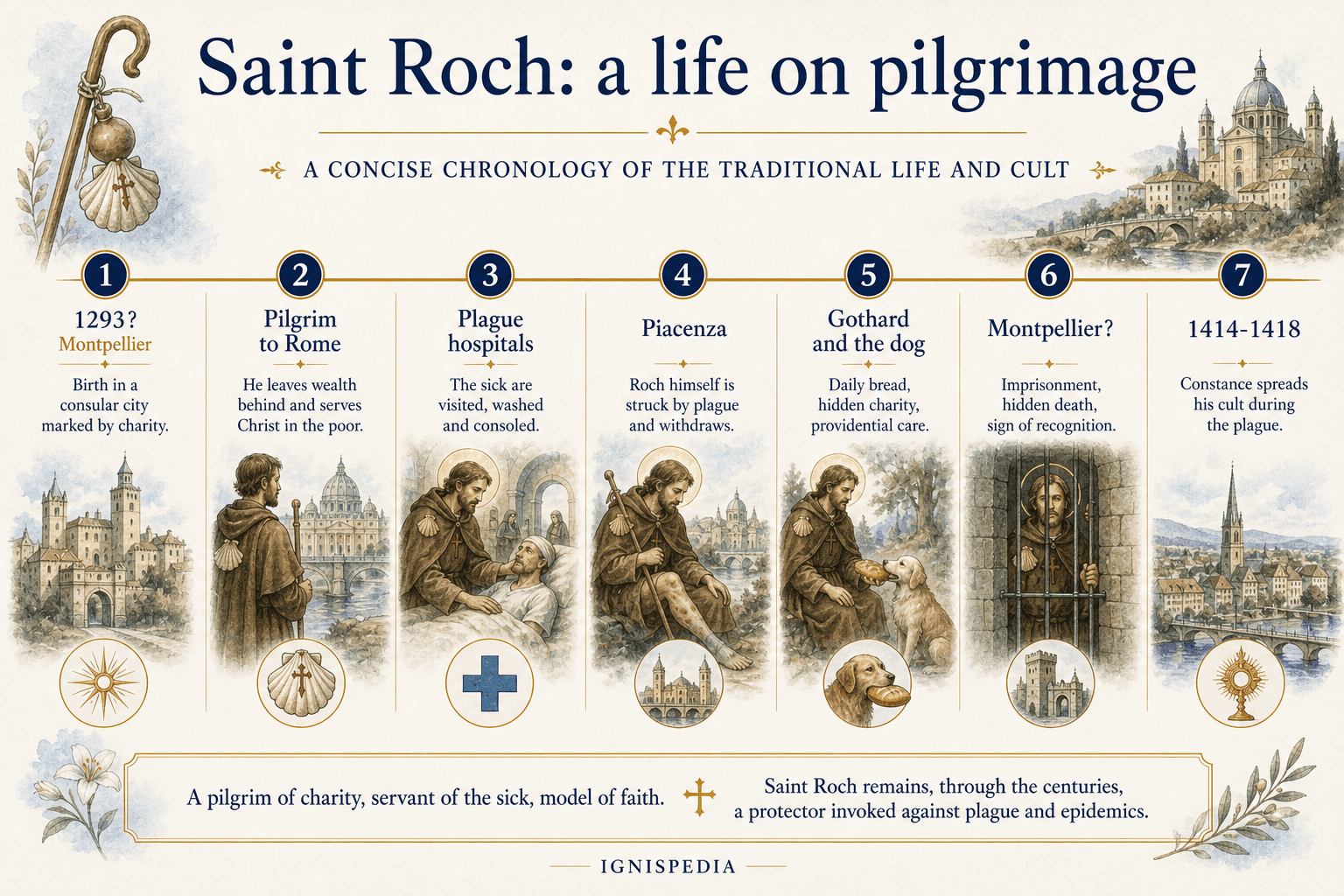Biographical frieze of Saint Roch, from Montpellier to his death hidden in prison