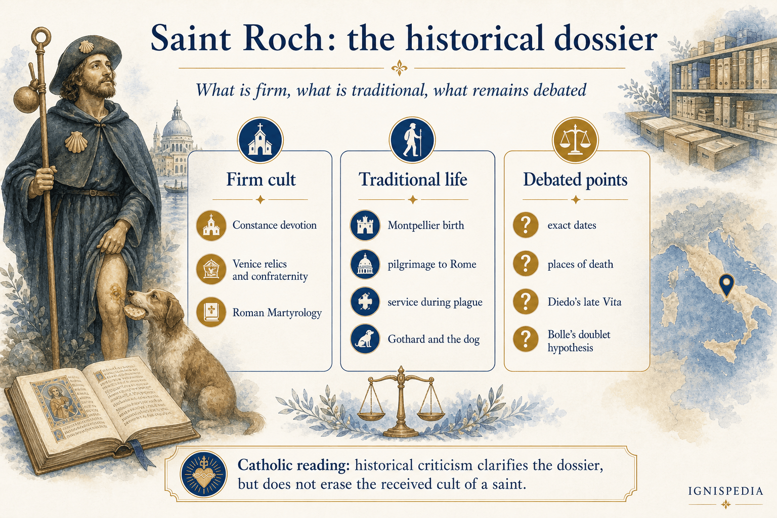 Diagram comparing received tradition, late chronology and Pierre Bolle's hypothesis on Saint Roch