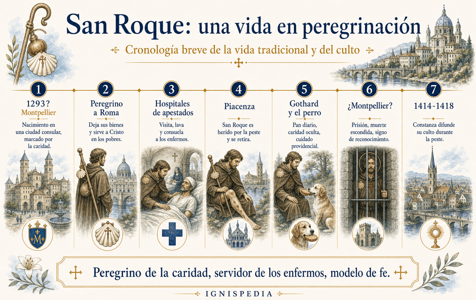 Friso biográfico de San Roque, desde Montpellier hasta su muerte escondido en prisión