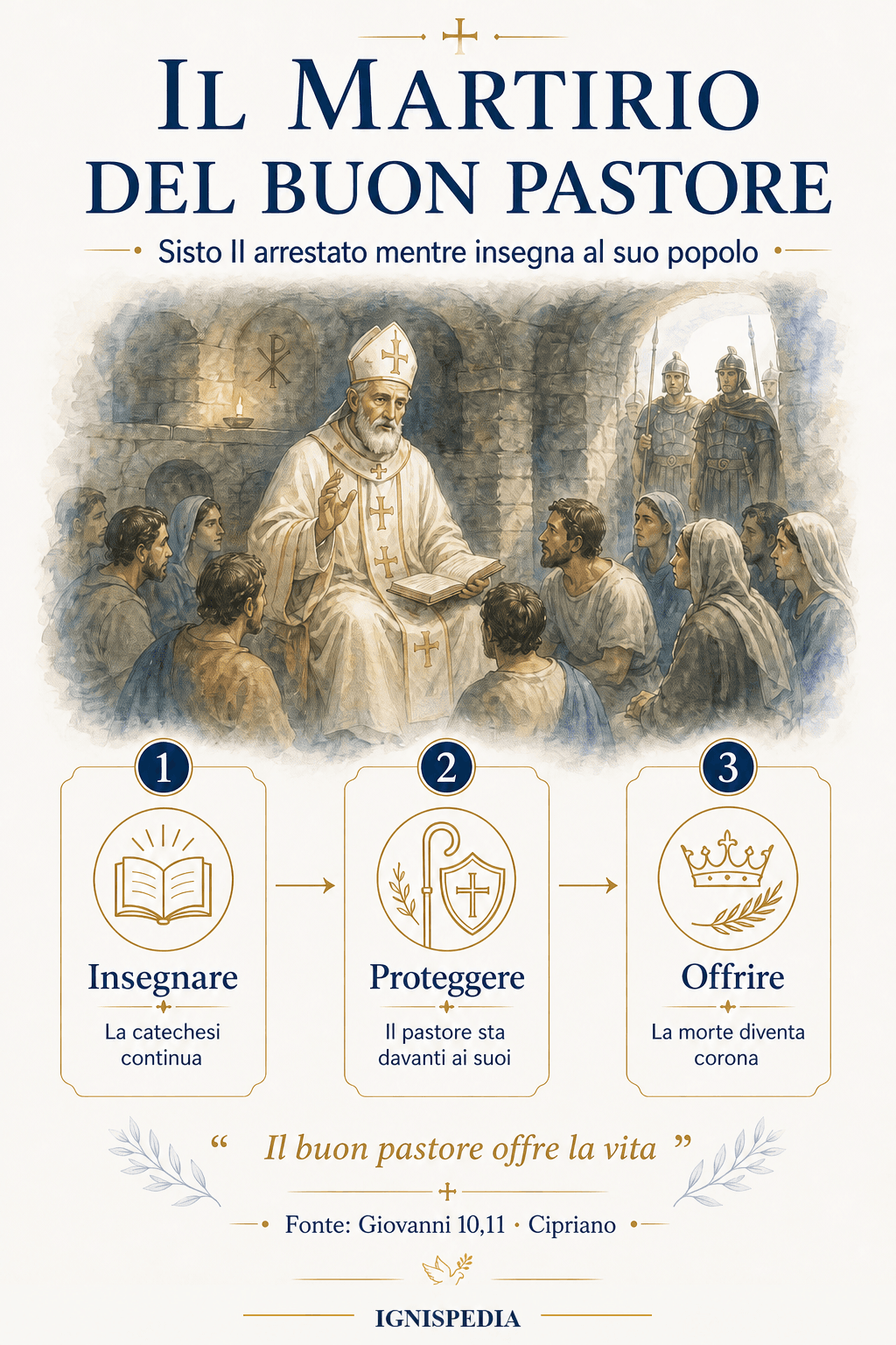 Infografica Ignispedia su san Sisto II come martire del buon pastore