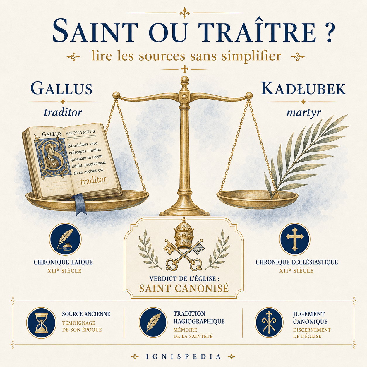 Infografía que presenta el debate histórico santo o traidor en torno a san Estanislao