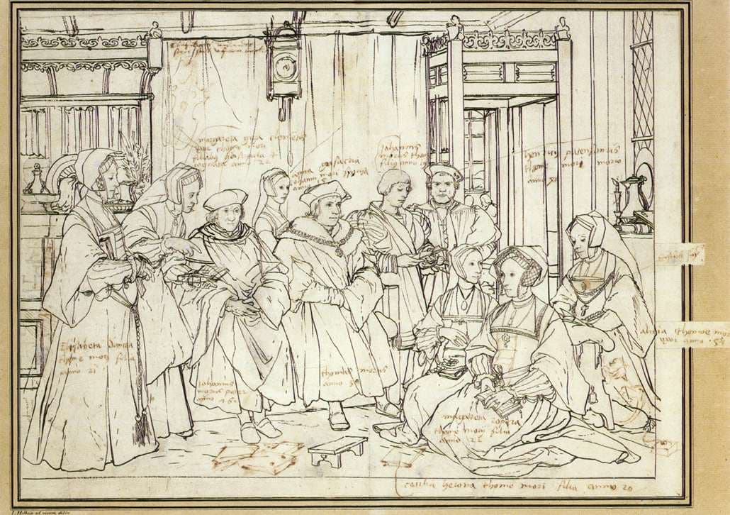 Preparatory drawing by Holbein depicting the family of Thomas More