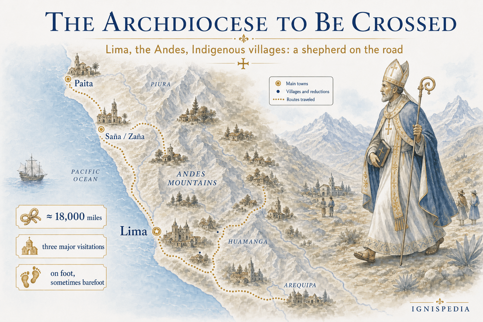 Infographic map of the Archdiocese of Lima traveled by Saint Turibius of Mogrovejo