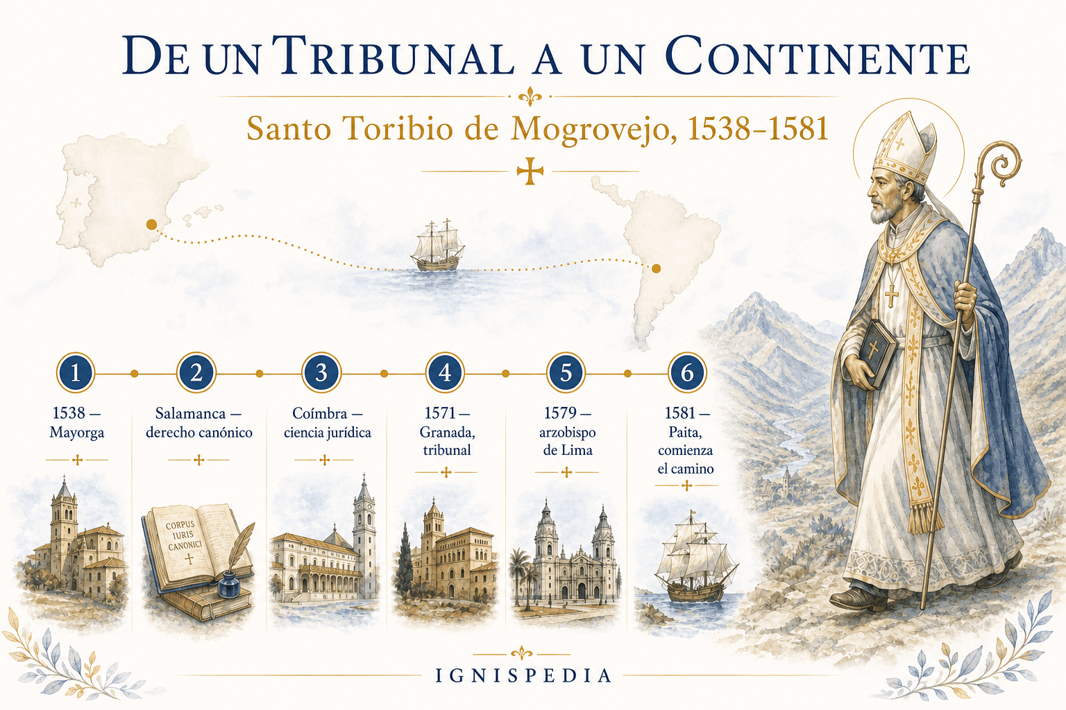 Cronología infográfica de Mayorga a Lima en la vida de santo Toribio de Mogrovejo