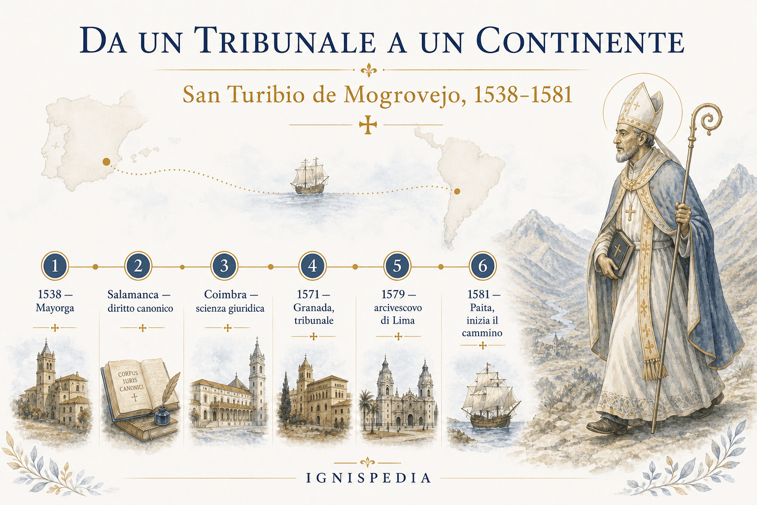 Cronologia infografica da Mayorga a Lima nella vita di san Turibio de Mogrovejo