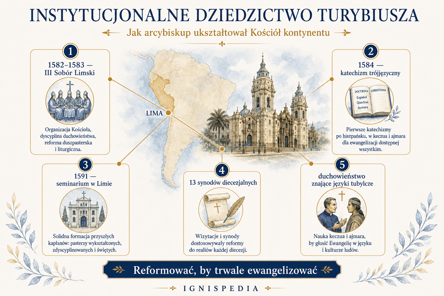 Infografika instytucjonalnego dziedzictwa świętego Turybiusza de Mogrovejo