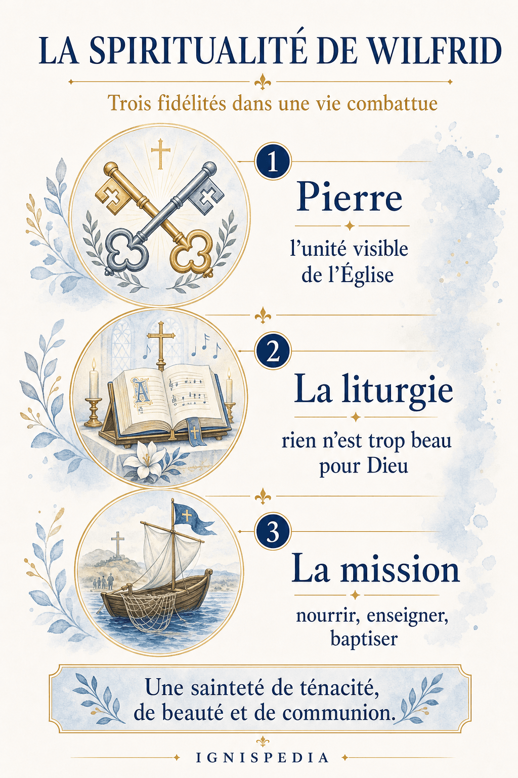 Infographic on Saint Wilfrid's spirituality: Peter, the liturgy and mission