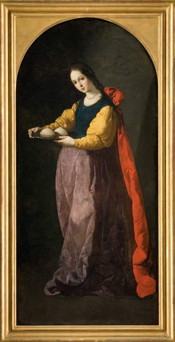 Sainte Agathe tenant le plateau de son attribut, peinture de Francisco de Zurbarán