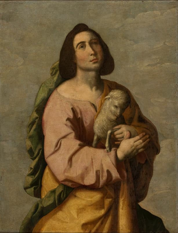 Saint Agnes holding a lamb, painting by Francisco de Zurbarán