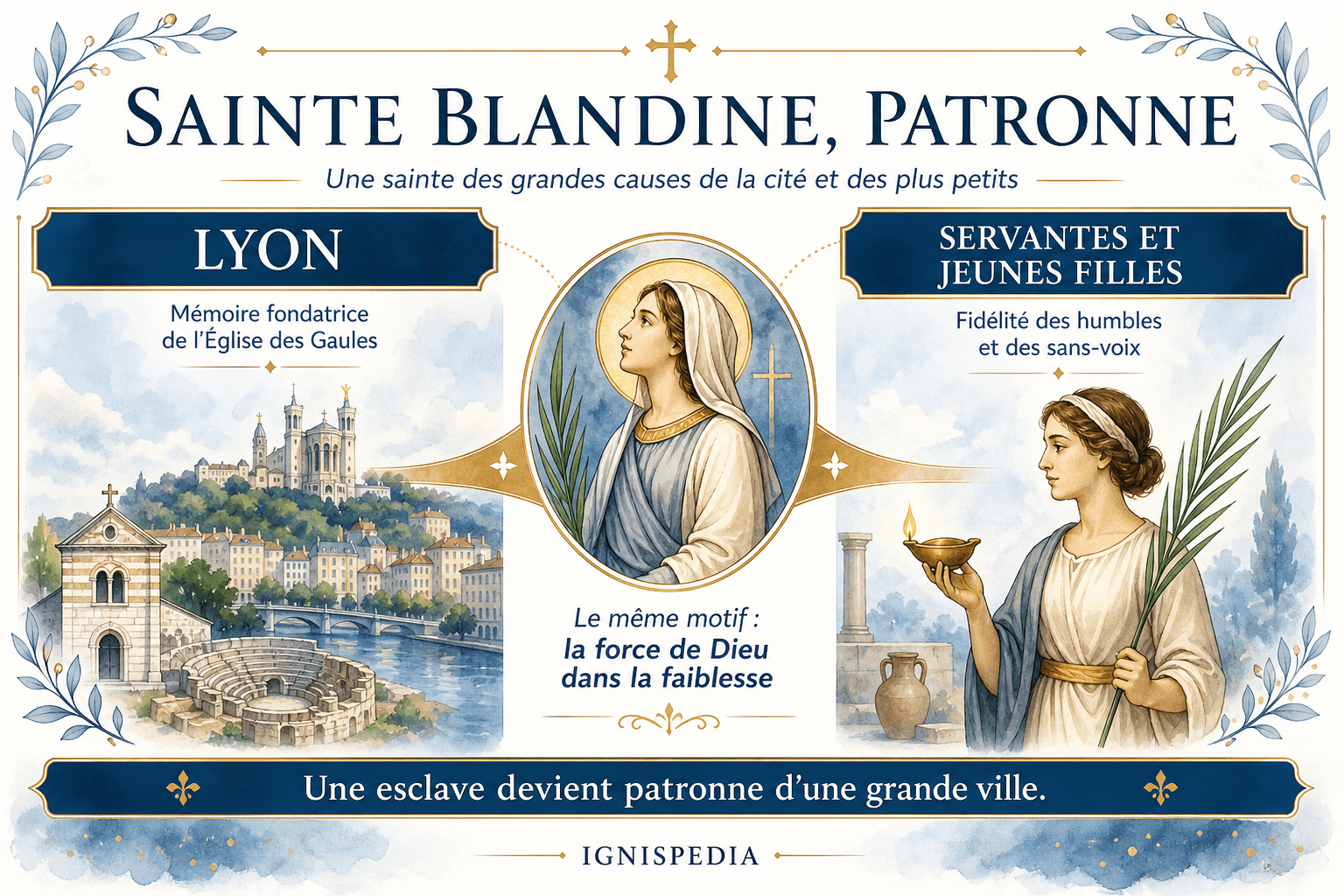 Infografica sui patronati di santa Blandina: Lione, serve e ragazze