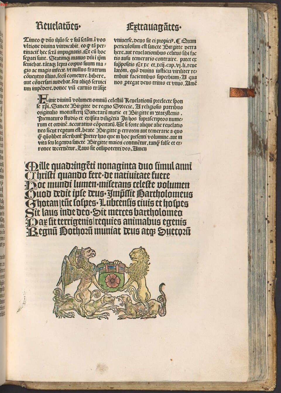 Pagina di un incunabolo delle Revelationes celestes di santa Brigida stampato nel 1492
