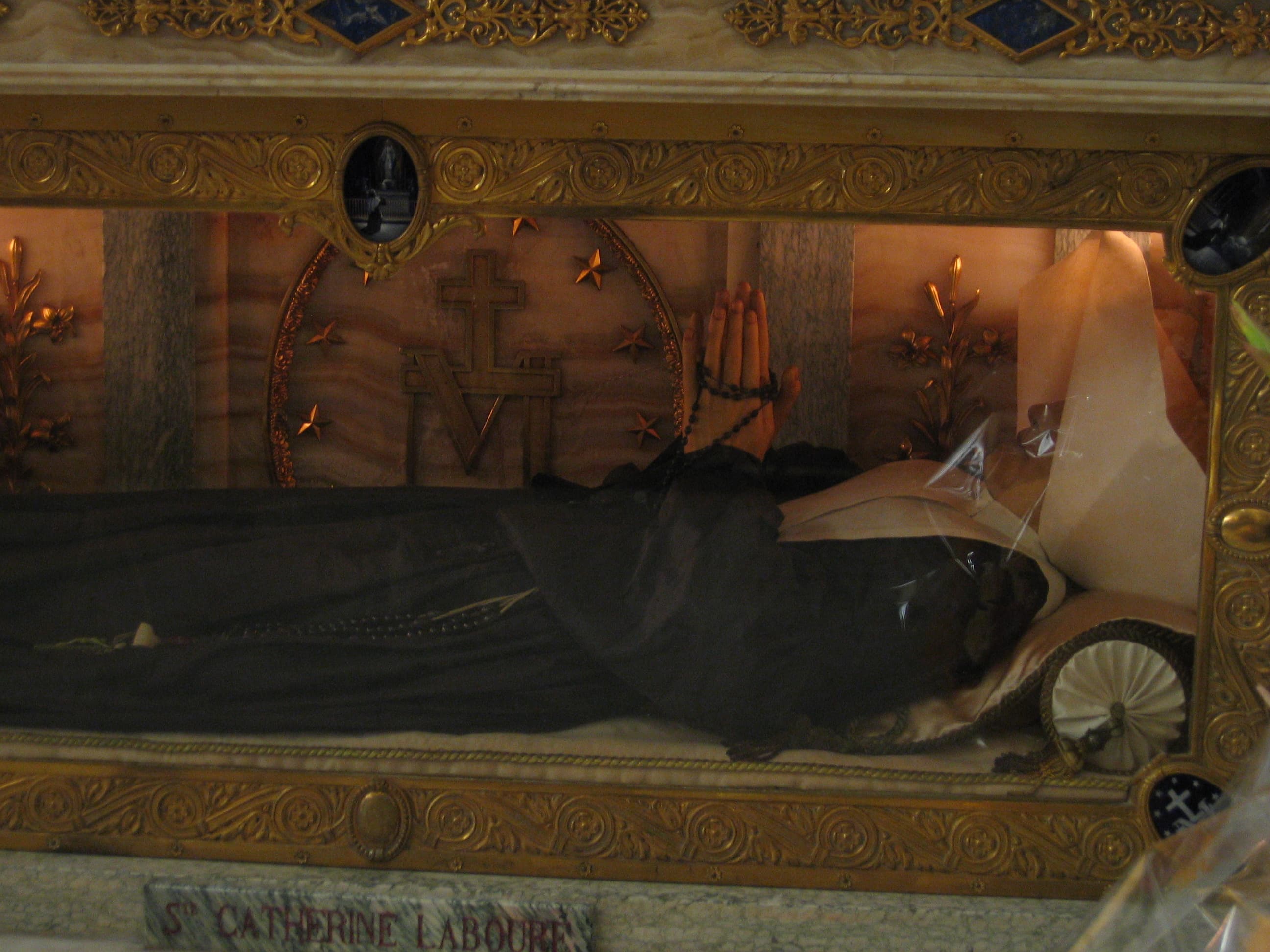 Glass reliquary of Saint Catherine Labouré in the chapel of the rue du Bac in Paris