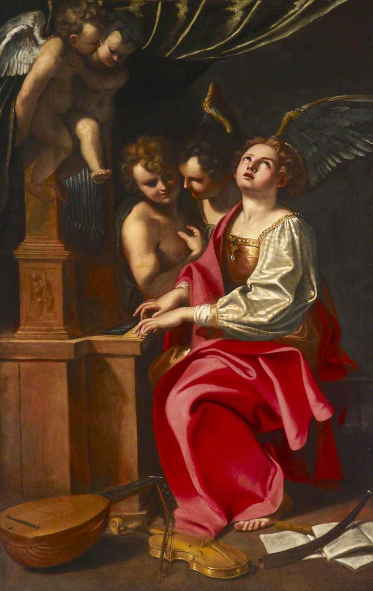 Tableau de sainte Cécile jouant de l'orgue