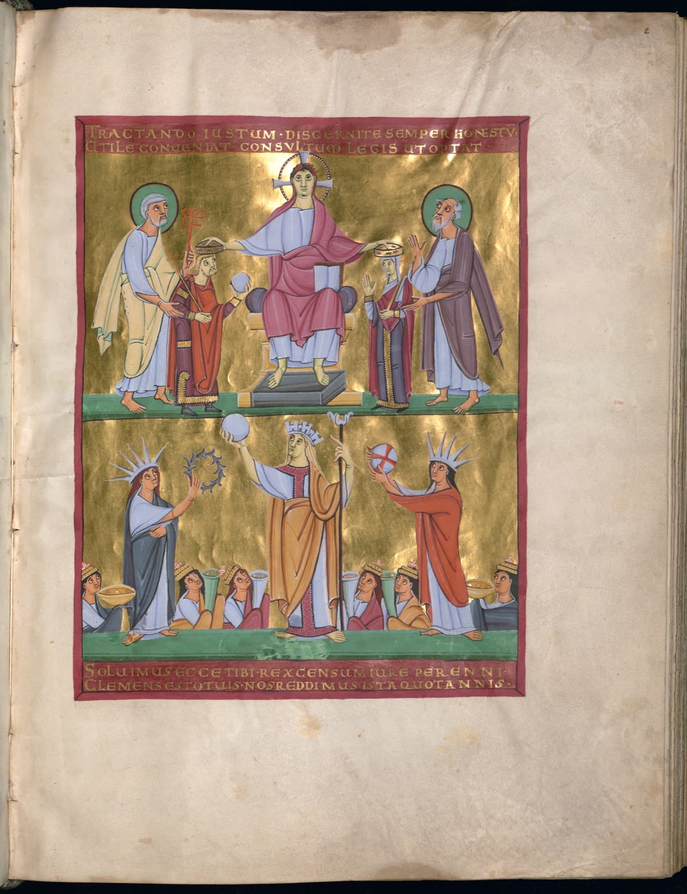 Ottonian illumination showing Christ crowning Henry II and Cunigunde