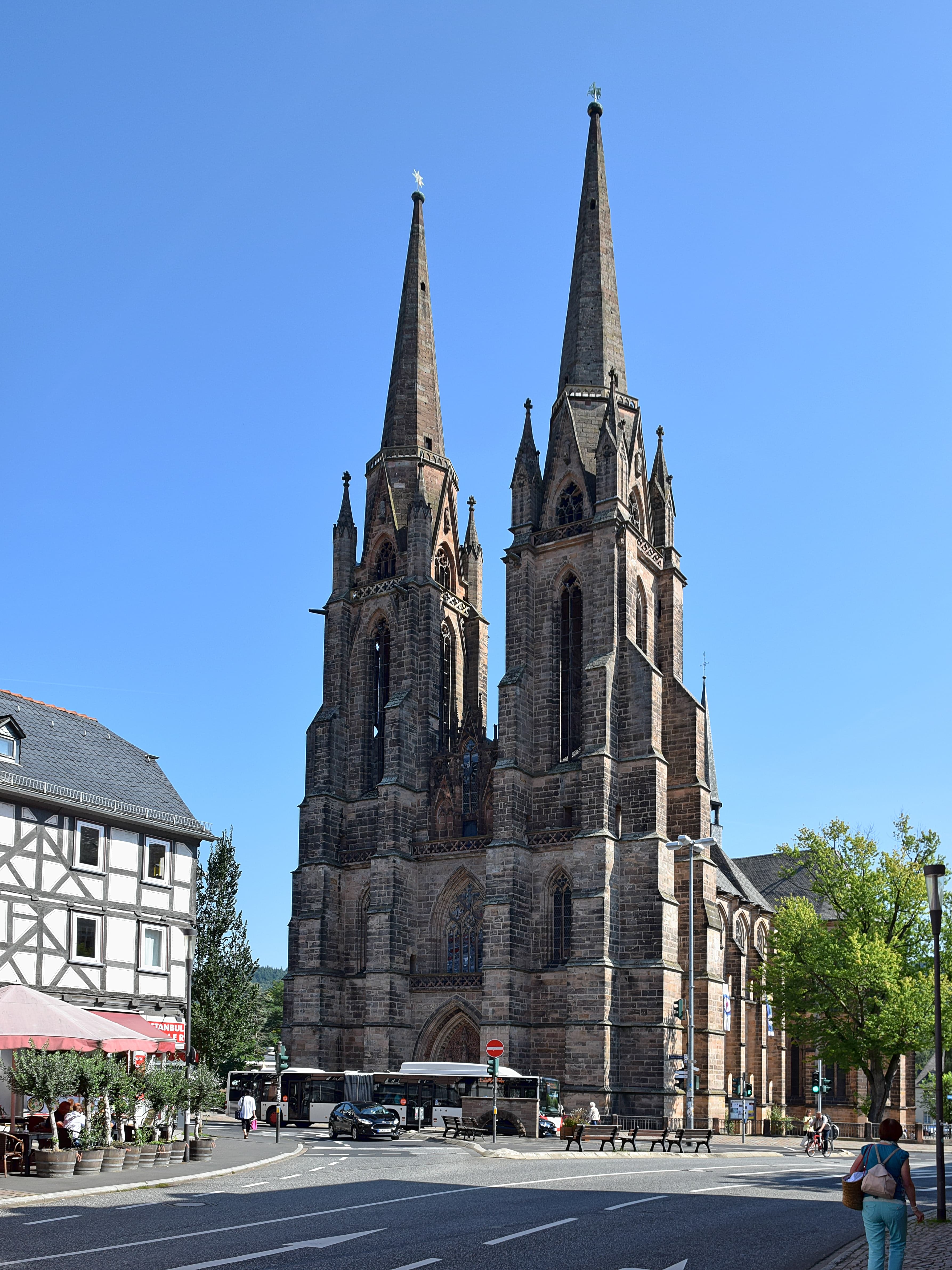 The two Gothic towers of the west front of Saint Elizabeth's Church at Marburg