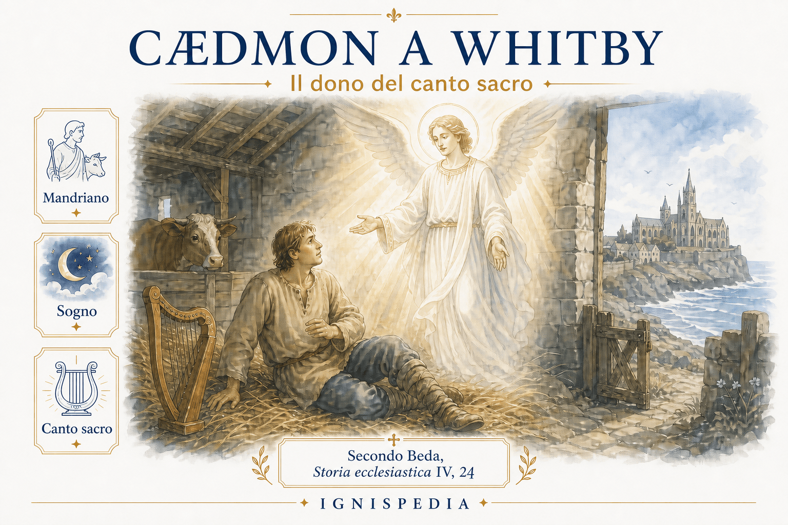 Cædmon riceve in sogno il dono del canto sacro presso il monastero di Whitby