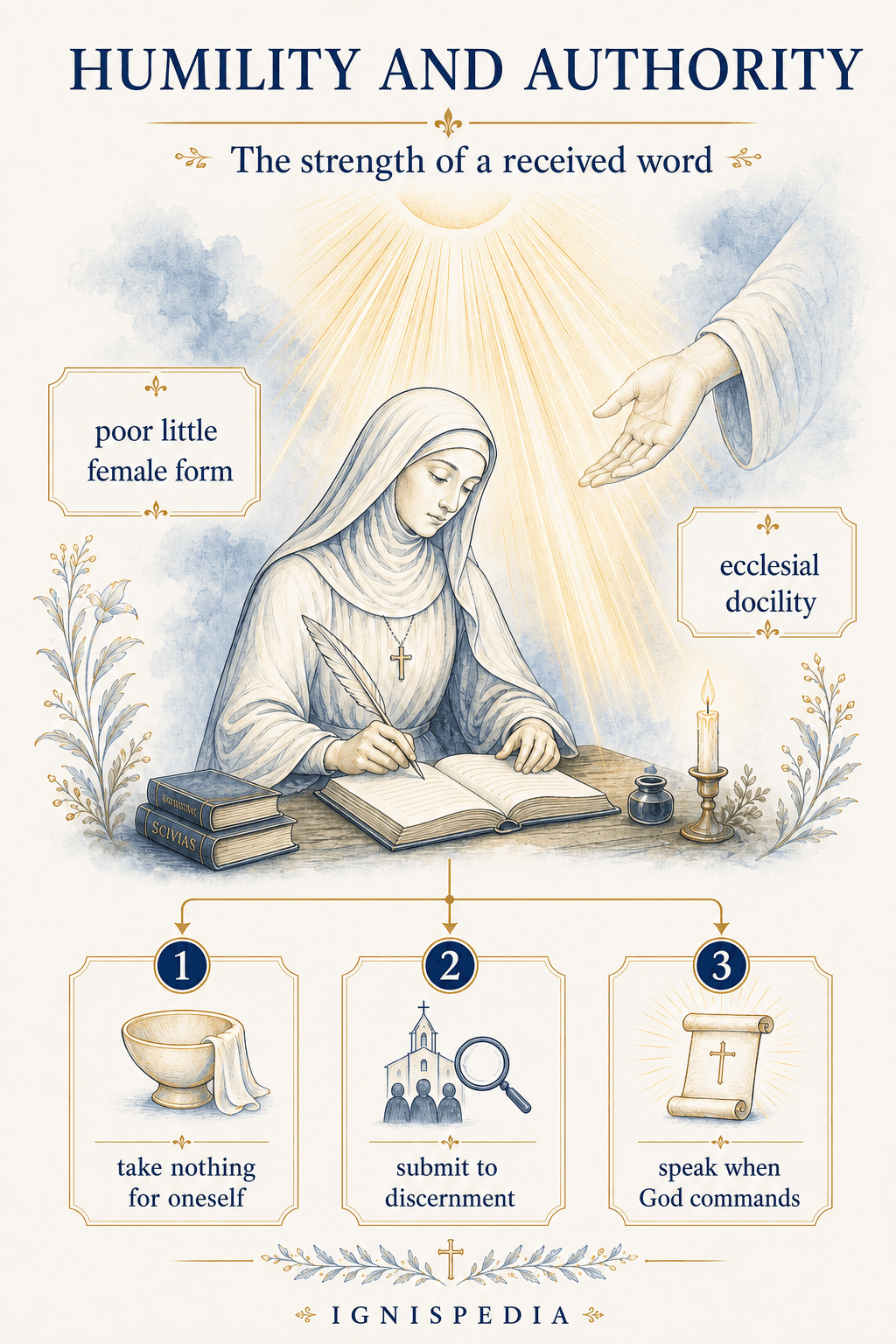 Infographic on the humility and prophetic authority of Saint Hildegard