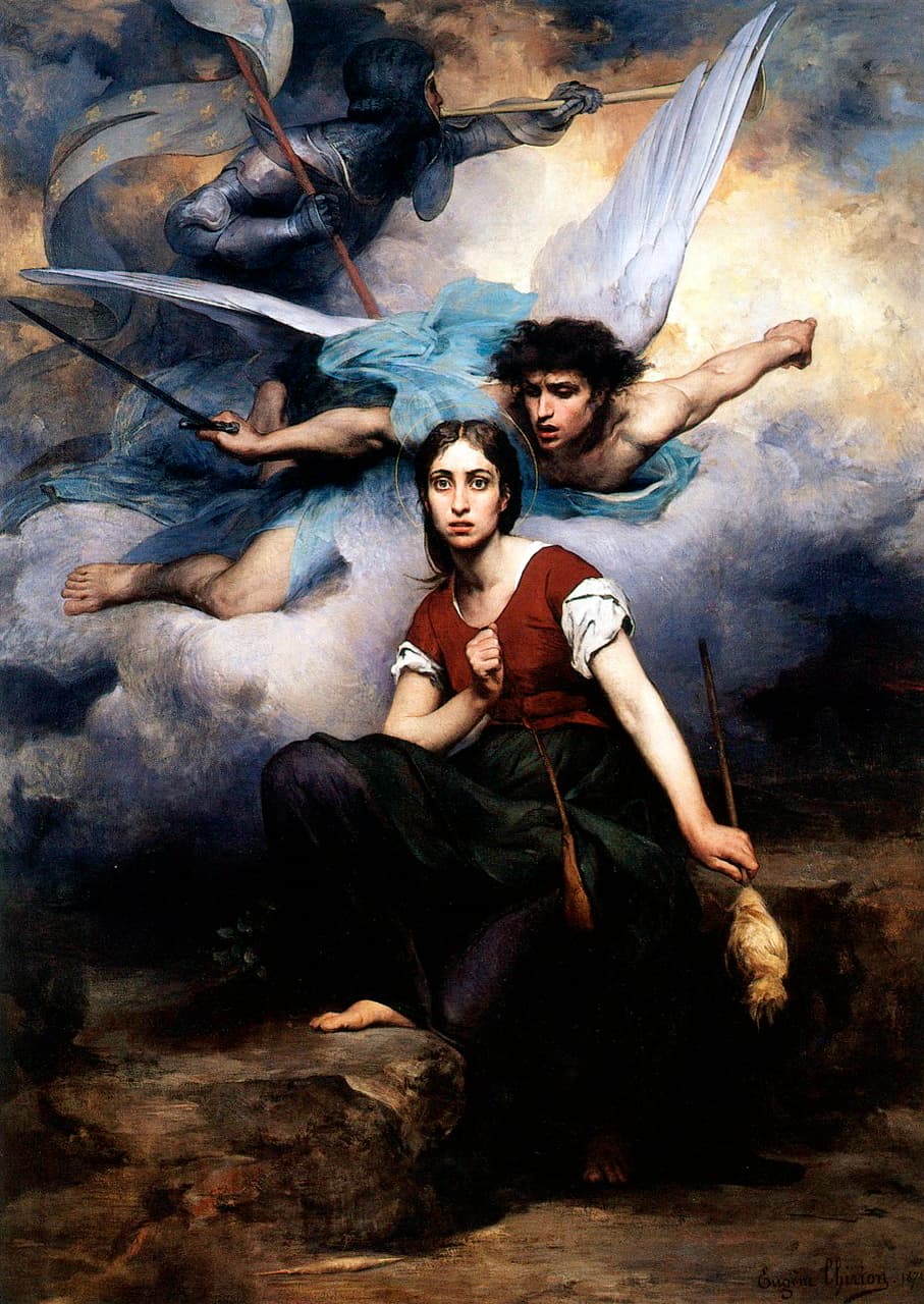 Jeanne d'Arc écoutant les voix de saint Michel, sainte Catherine et sainte Marguerite, tableau d'Eugène Thirion